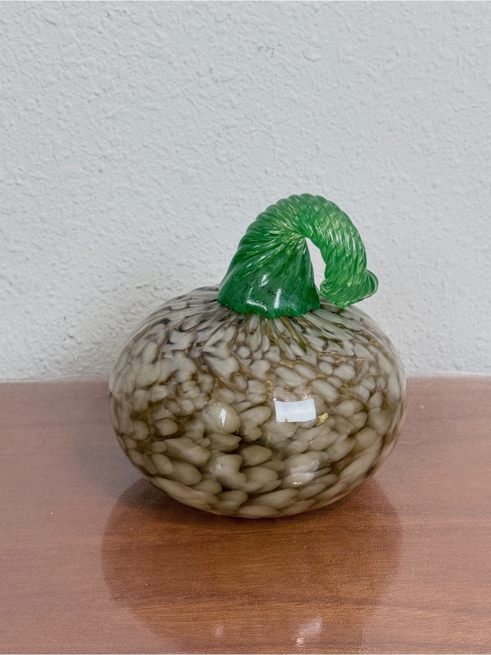 Artisan Handblown 5-inch Glass Pumpkin Figurine Yellow & Green Signed 2006